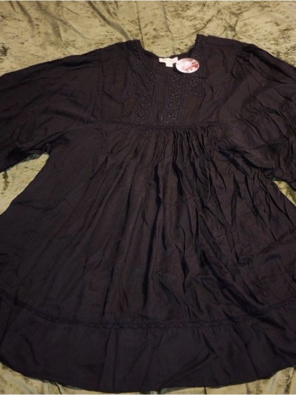 Charlie Paige Black Cotton Peasant Dress